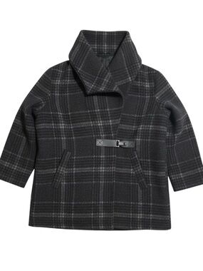 Ellen Reyes Unique Woman 2X Gray Plaid Wool Blend Jacket Collar Buckle Closure